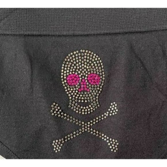 Betsey Johnson Torrid Plus 2 Black Studded Skull Seamless Thong Panties - Picture 3 of 7